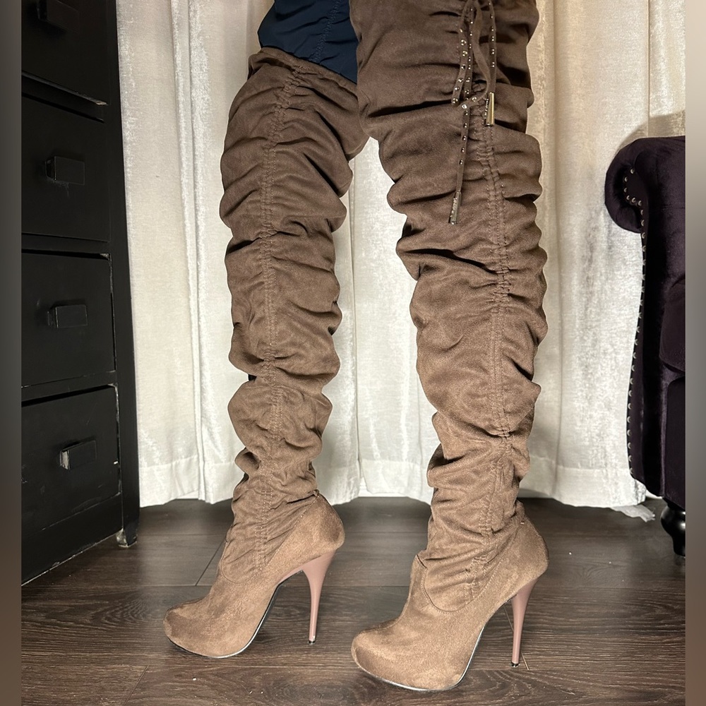 Over the Knee faux Suede Heel Boots
